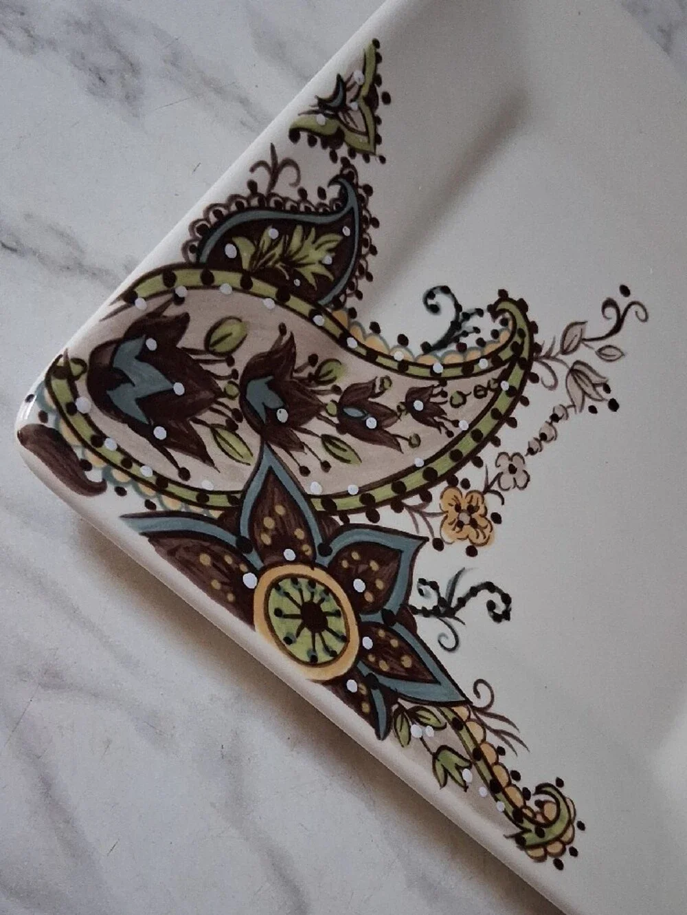 Gallery Square Salad Plate with Brown, Teal & Yellow Floral Motif 8x8